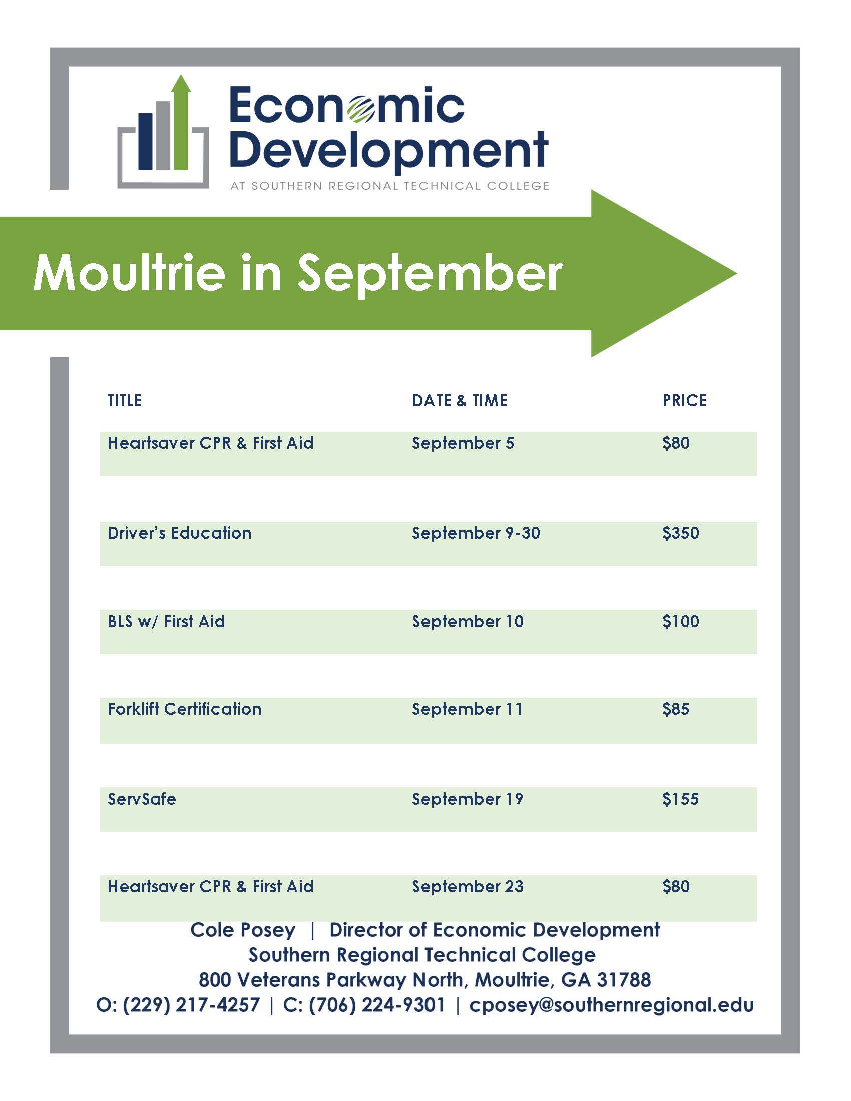 Moultrie September course schedule